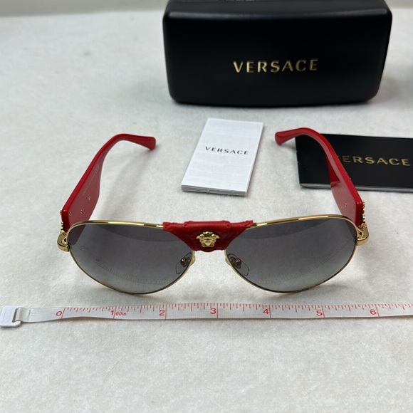 VERSACE NWT UNISEX RED GOLD MEDUSA SUNGLASSES WITH CASE BOX AND BOOKLET - Picture 12 of 16